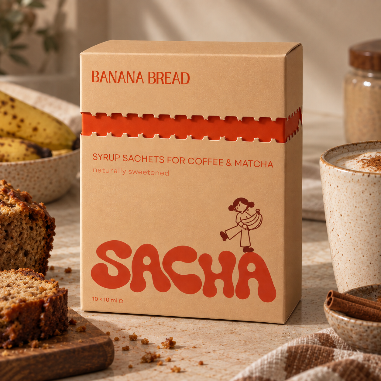 SACHA Banana Bread syrup sachet box